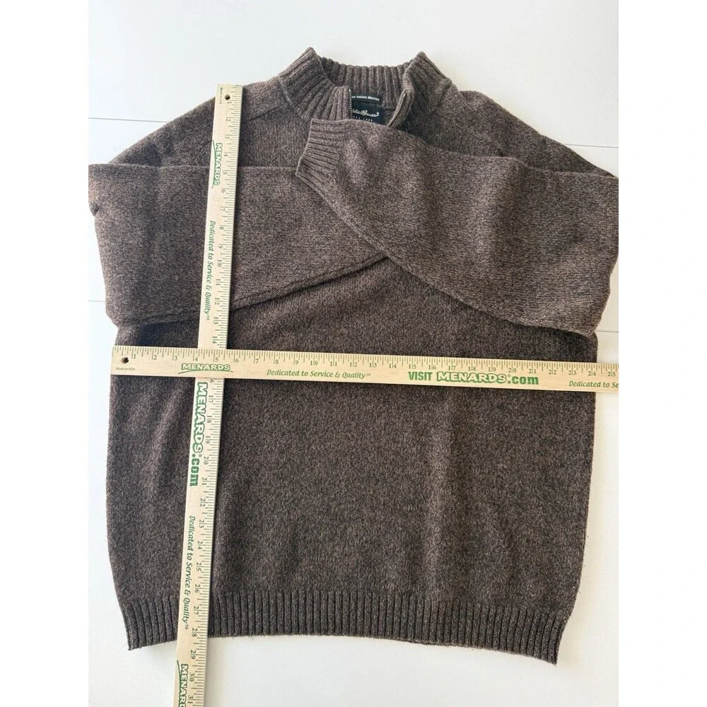 Eddie Bauer Sweater Mens XL 100% Merino Wool 1/4 Zip Mock Neck Knit Brown - Picture 5 of 13